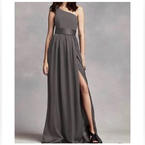 White by VERA Wang Charcoal Satin One-Shoulder Gown, Sz 10